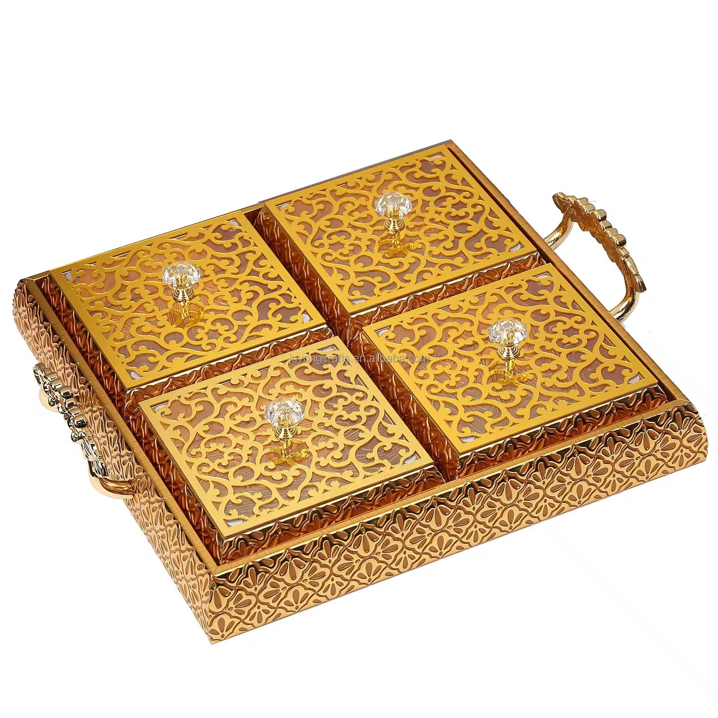 5-Piece Acrylic Tray Set – Elegant Gold Design for Dry Fruits, Nuts, and Serving