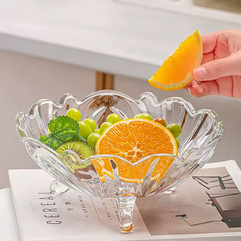 Crystal Glass Serving Bowl with Textured Finish and Legs