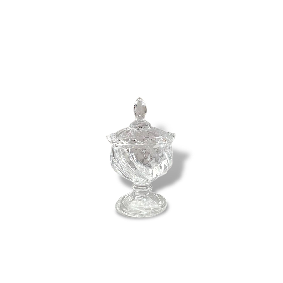Small Crystal Glass Candy Sugar Bowl with Lid and Leg