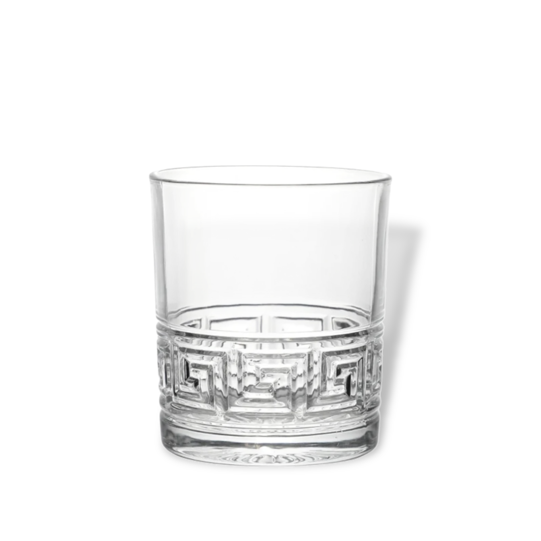 Crystal Short Set of 6 Glass 390 ml Roman Key Design Rock Glasses Drinking Glassware