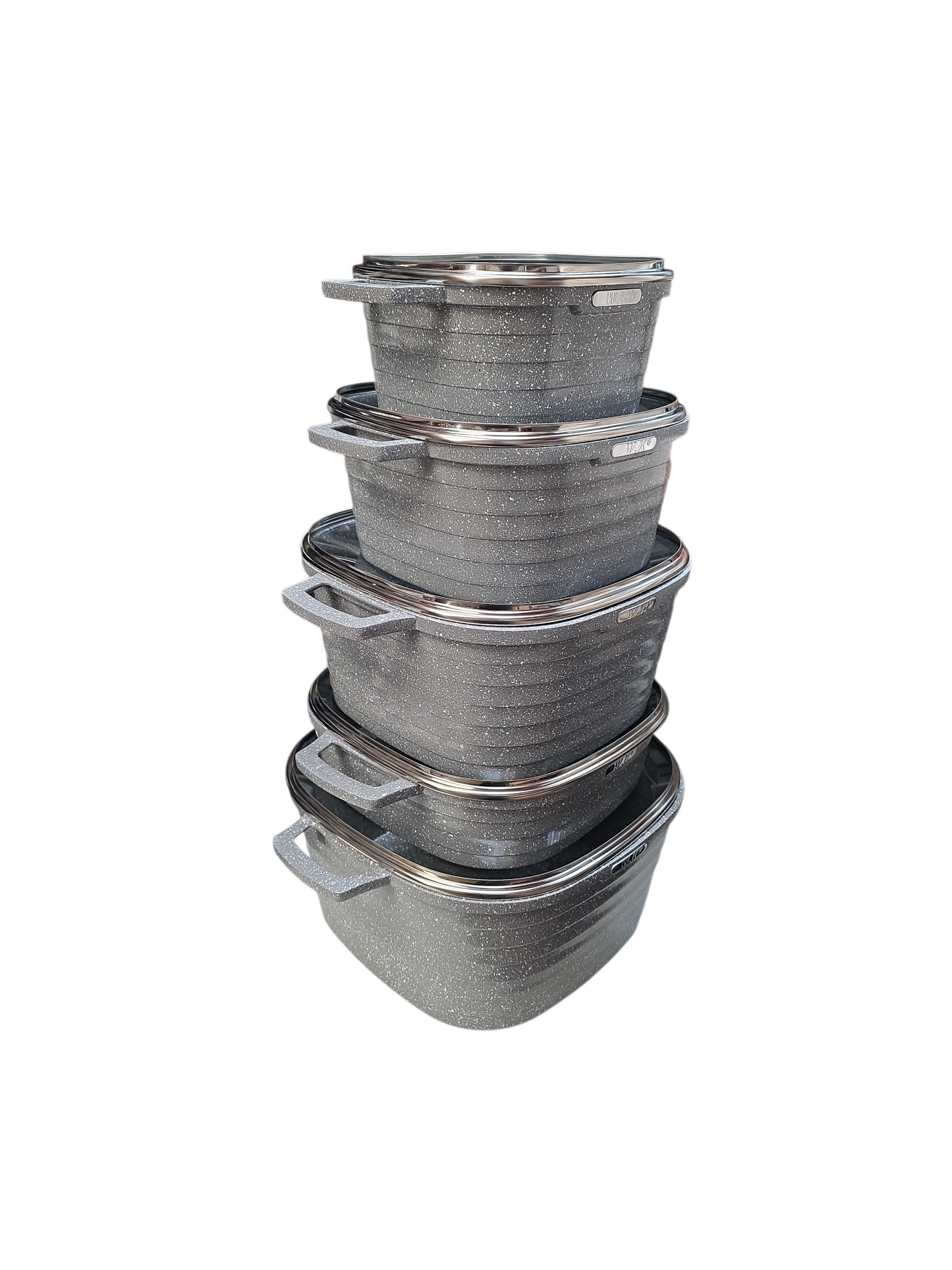 W.K 10 Piece Granite Non Stick Coated Die Casting Aluminum Cookware SET - Silver Grey