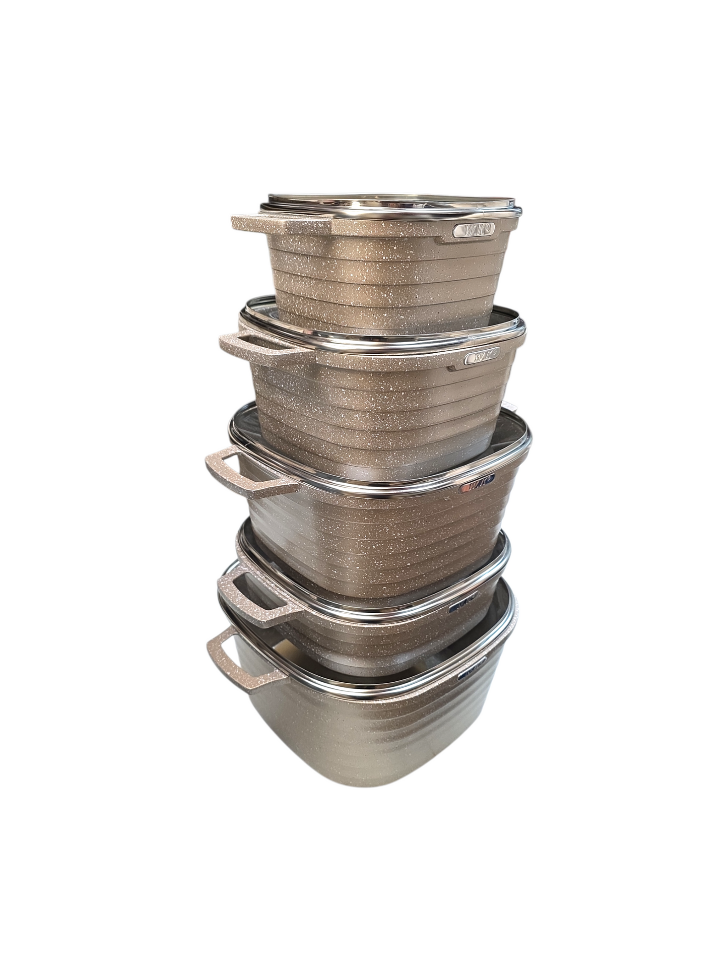 W.K 10 Piece Granite Non Stick Coated Die Casting Aluminum Cookware SET - Champagne