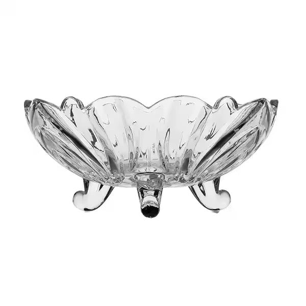 Crystal Glass Serving Bowl with Textured Finish and Legs