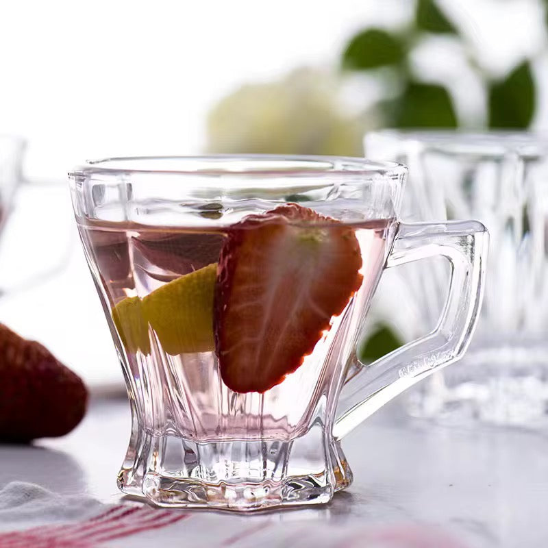 Crystal Glass Set of 6 Pieces Tea Cups with Handle
