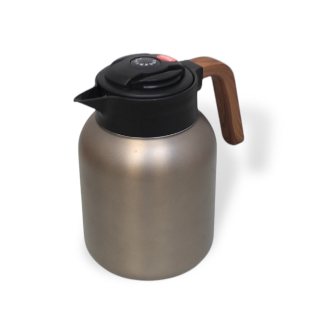 1.6 Litre Stainless Steel Insert Thermos Flask with Push Button Temperature and Wood Handle