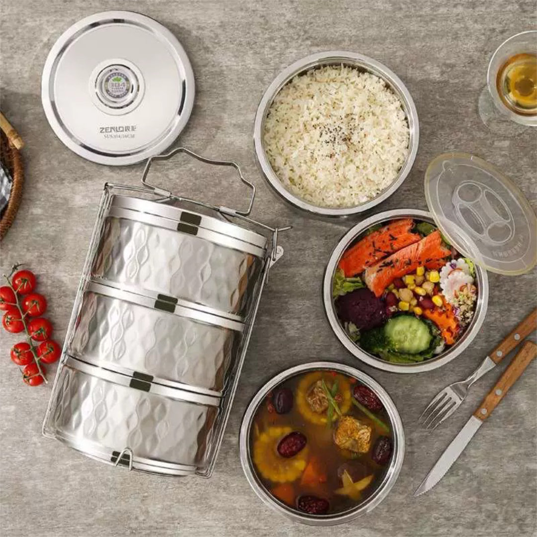 304 Stainless Steel Food Thermos Insulator Hot Pot Set of 3 Pieces Lunchbox