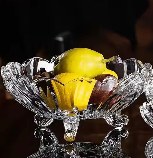 Crystal Glass Serving Bowl with Textured Finish and Legs