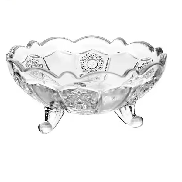 Crystal Glass Serving Bowl with Textured Finish and Legs