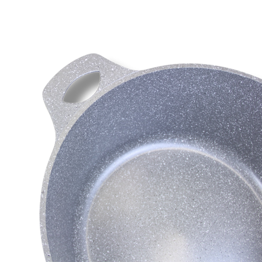 Large Cookware Set Of 6 Pieces Non Stick Granite Lining Oven Safe Double Ear Handles in Silver Finish