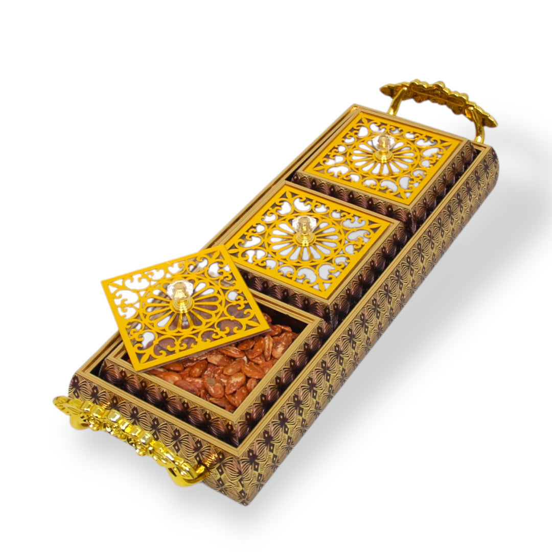 4-Piece Acrylic Tray Set – Elegant Gold Design for Dry Fruits, Nuts, and Serving