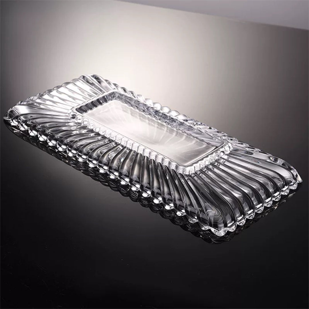 Crystal Glass Long Serving Tray for Fruits and Sweets - Clear Finish