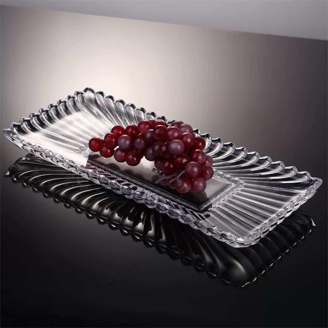 Crystal Glass Long Serving Tray for Fruits and Sweets - Clear Finish