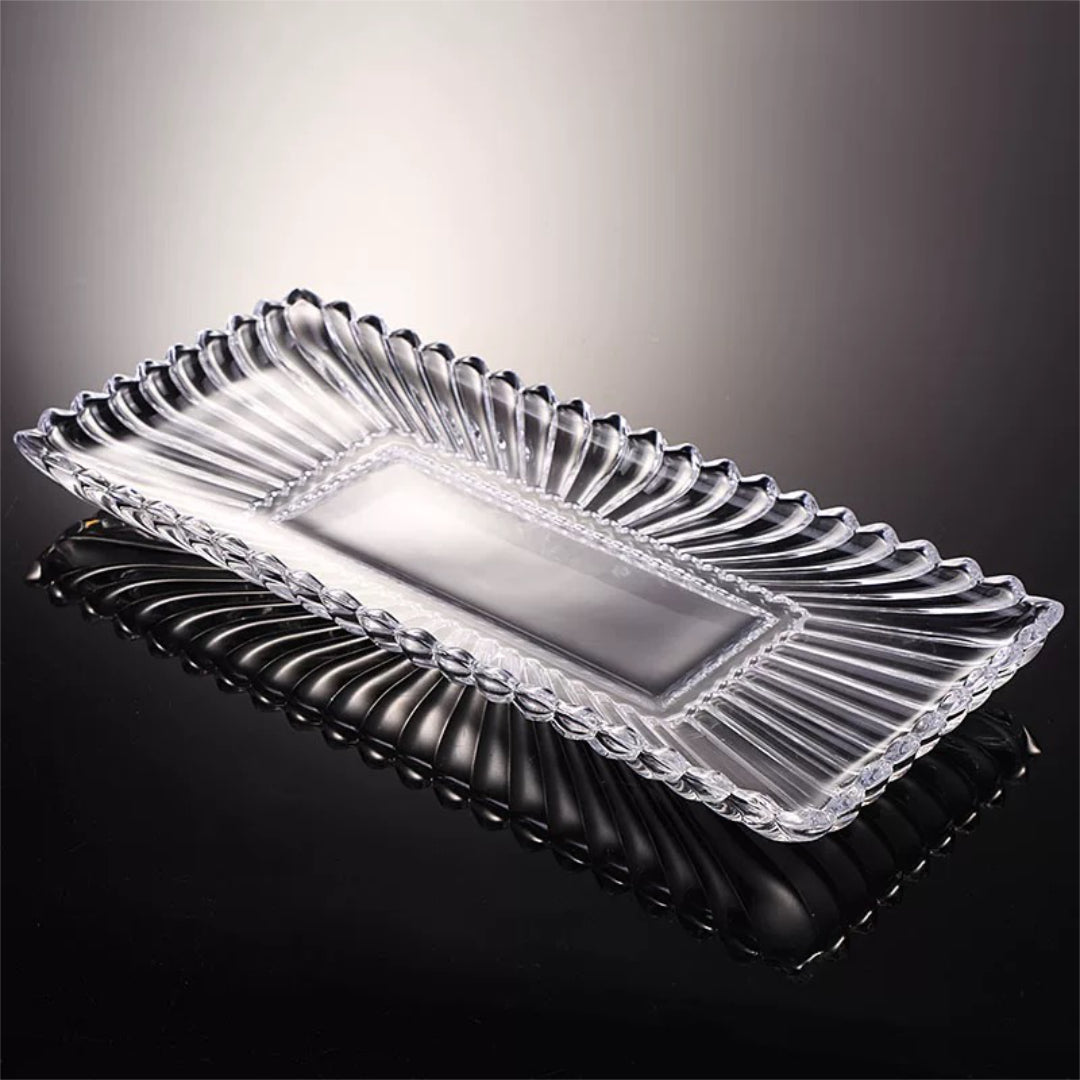 Crystal Glass Long Serving Tray for Fruits and Sweets - Clear Finish