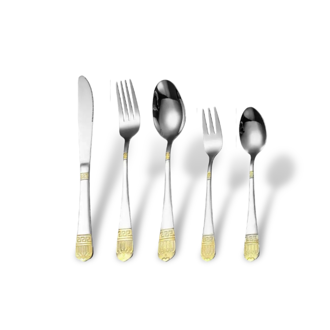 30 Piece Cutlery Stainless Steel with Gold Roman Key Design Set