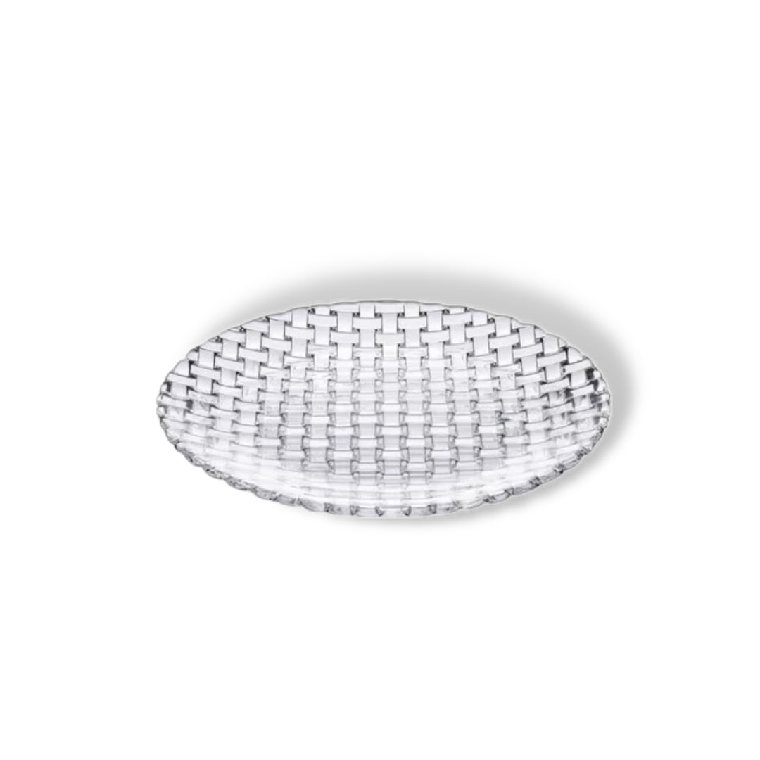 Set of 6 Crystal Glass Round Dessert Small Plate Weave Design
