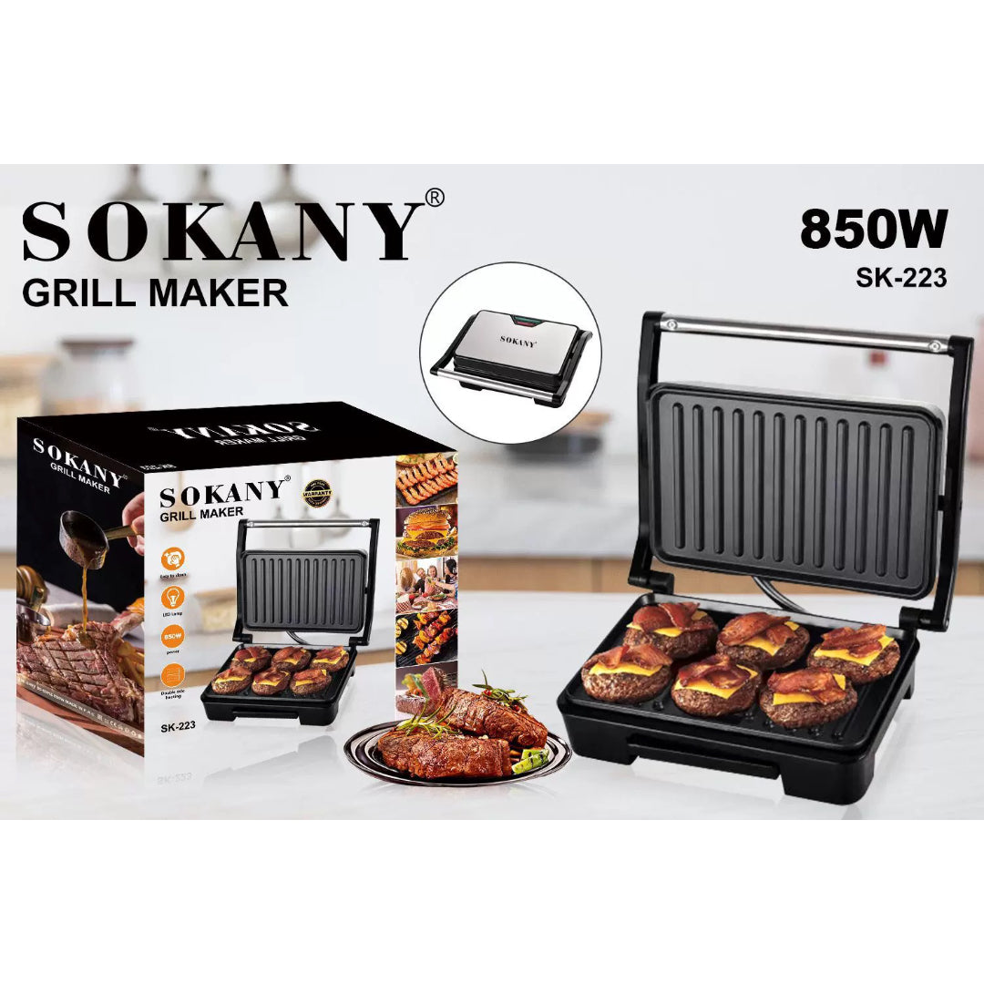 Sokany Grill and Panini Sandwich Maker 850 W Stainless Steel Finish