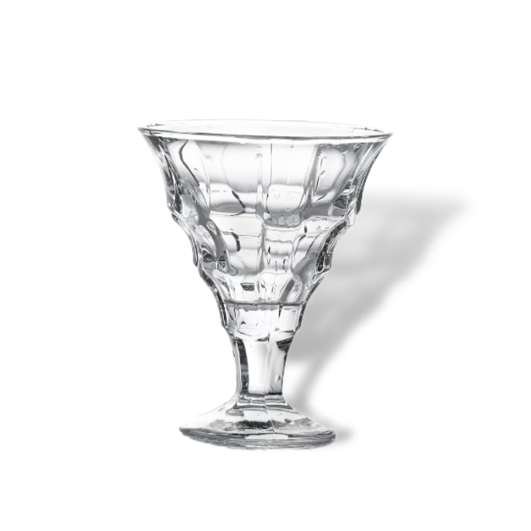 Crystal Glass Ice Cream Cup Dessert Bowl Set of 6 Pieces - Geometric Cut Design Clear Finish