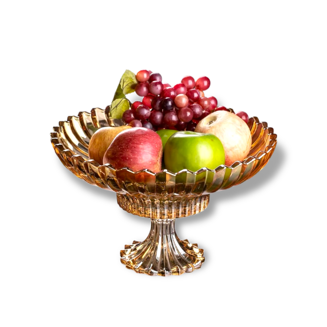 Big Serving Coffee Table Crystal Glass Bowl with Base - Clear Smoke Finish