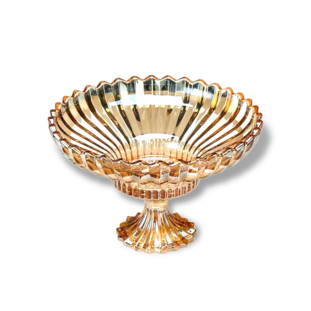 Big Serving Coffee Table Crystal Glass Bowl with Base - Clear Smoke Finish