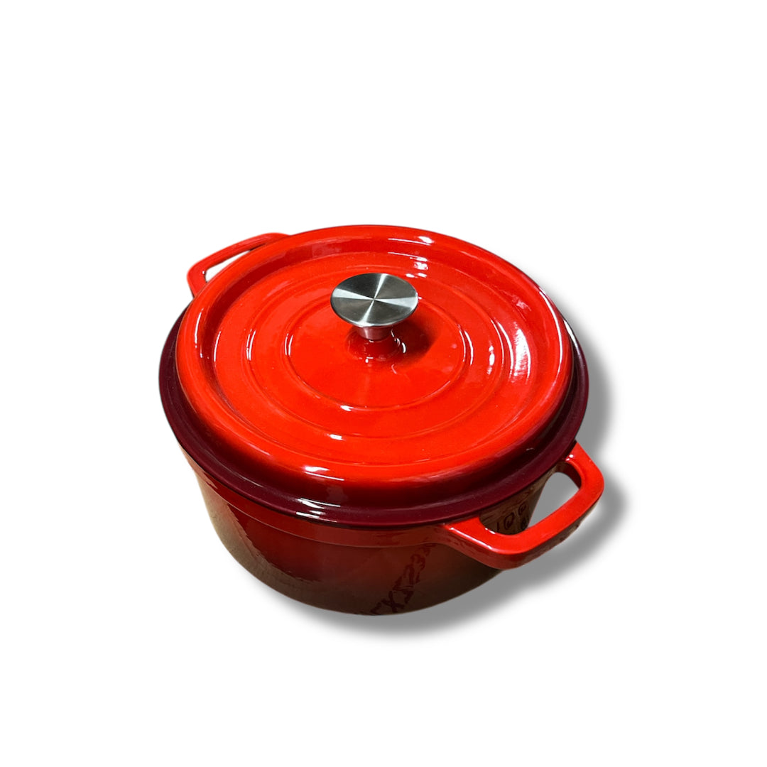 Cast Iron Dutch Over with Lid and Double Ear Handle - Bright Red