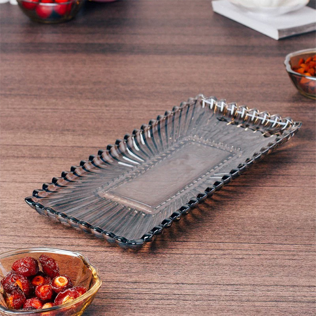 Crystal Glass Long Serving Tray for Fruits and Sweets - Smoke Finish