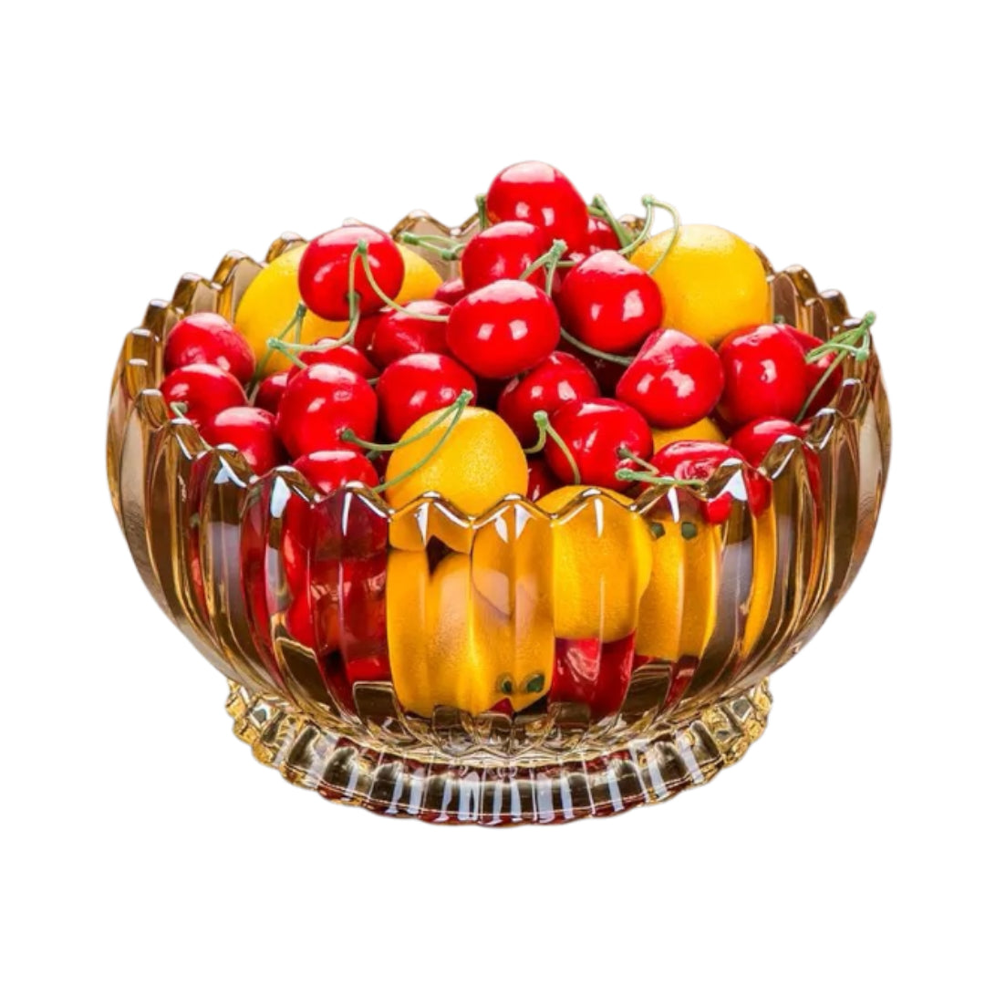 Big Serving Coffee Table Crystal Glass Flower Bowl Design with short Base - Yellow Finish