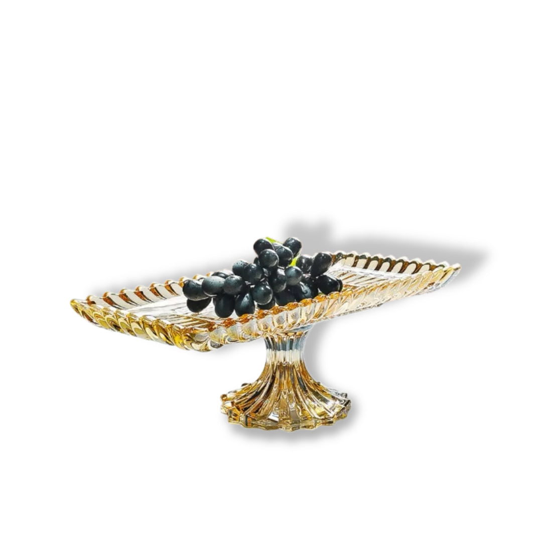 Crystal Glass Long Serving Tray for Fruits and Sweets with Stand Base - Smoke Finish