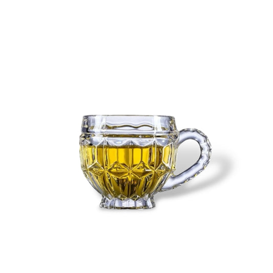 Set of 6 Crystal Glasses – 179 ml Coffee & Tea Cup with Handle Textured Mug