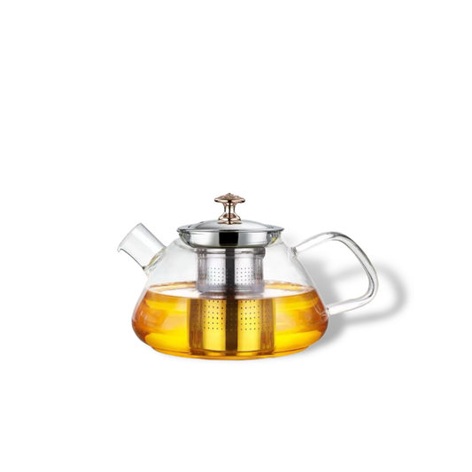 1L Borosilicate Glass Teapot with Stainless Steel Infuser & Lid – Heat-Resistant