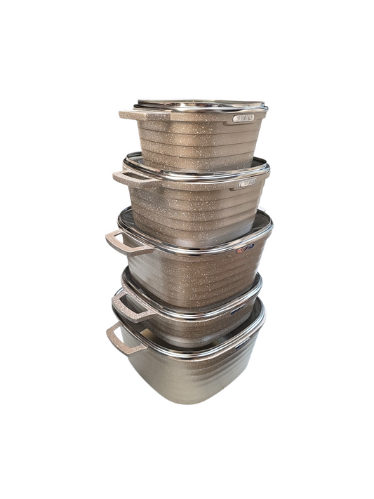 W.K 10 Piece Granite Non Stick Coated Die Casting Aluminum Cookware SET - Champagne