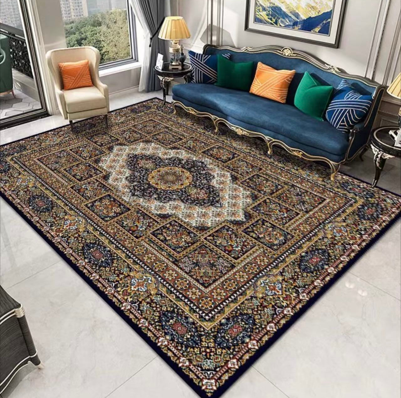 (#21) Mehrab Garden – 7’x9’ Stain resistant & Machine Washable Persian-Inspired Area Rug Carpet