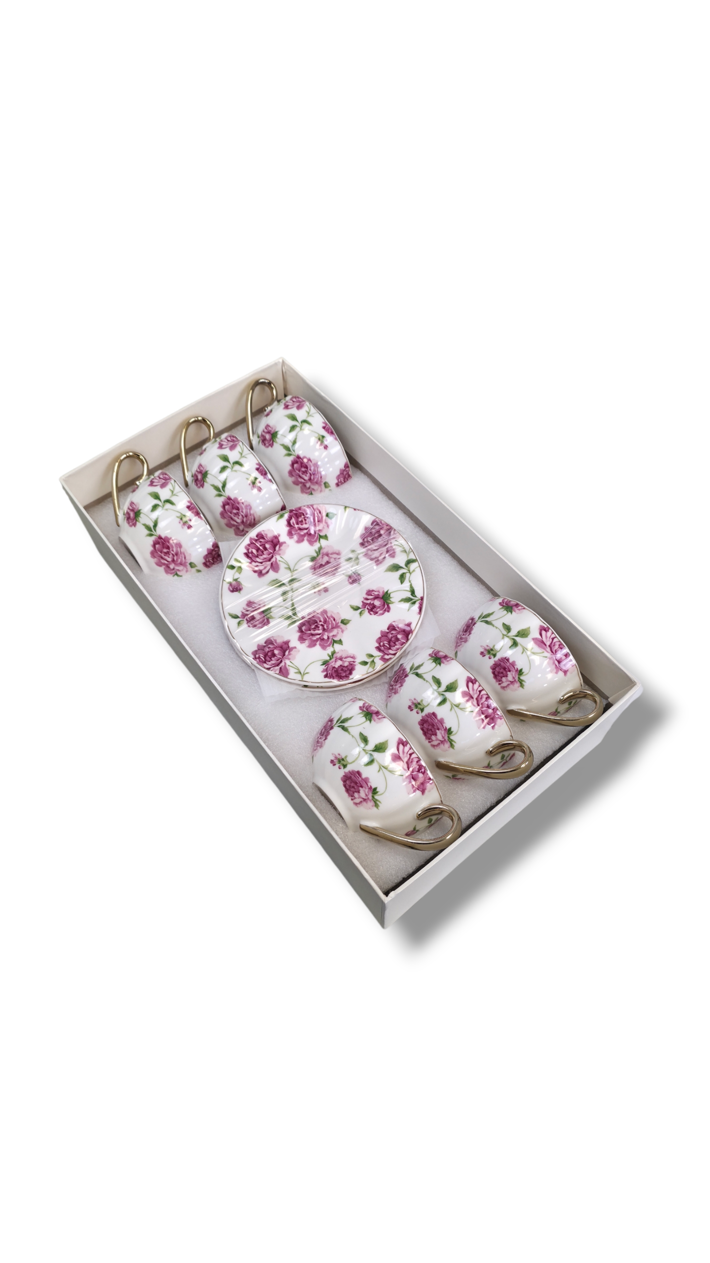 BONE CHINA TEA SET 12 PCS FLORAL DESIGN WITH REAL GOLD RIM (14CT)