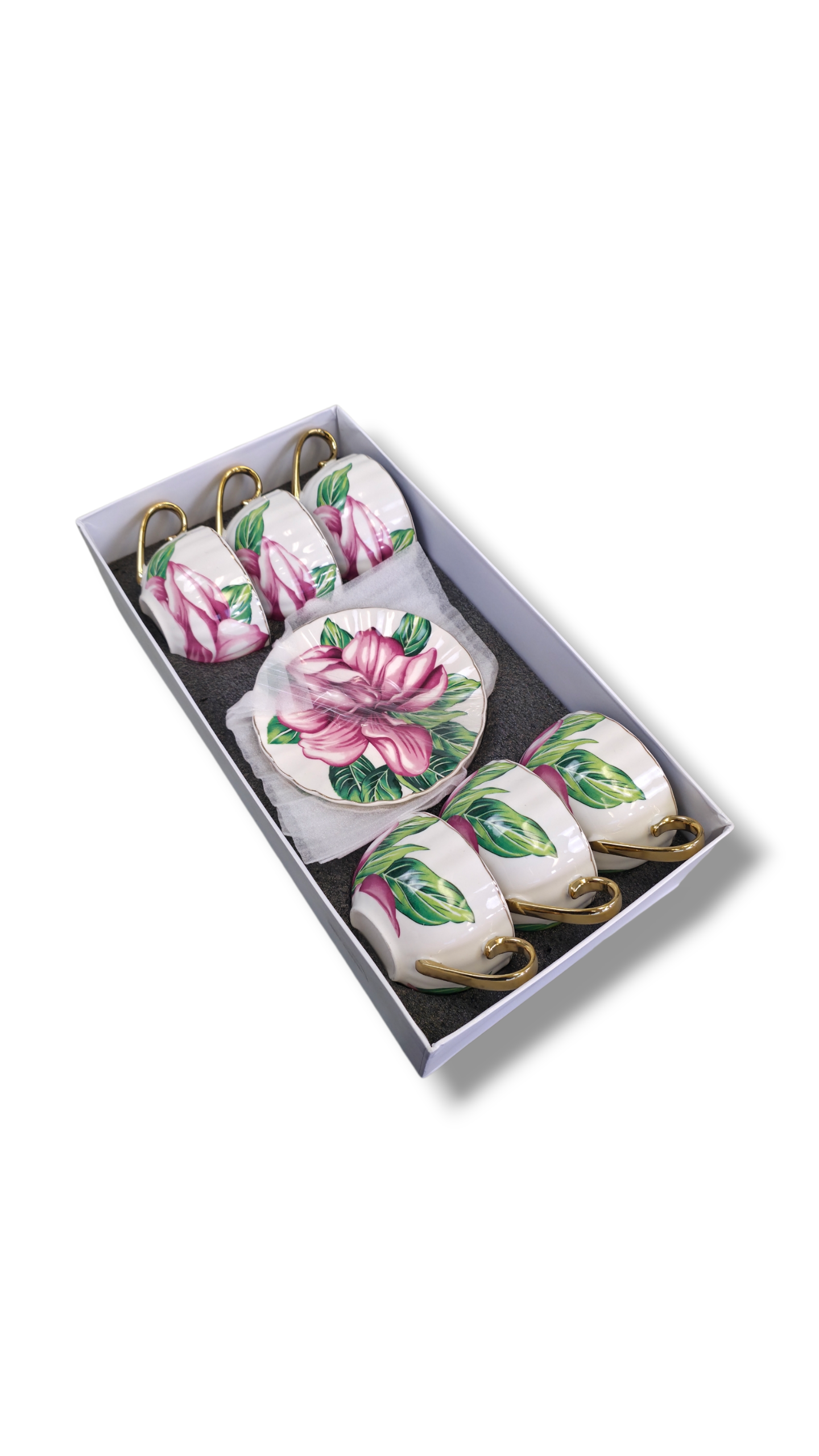 BONE CHINA TEA SET 12 PCS FLORAL DESIGN WITH REAL GOLD RIM (14CT)