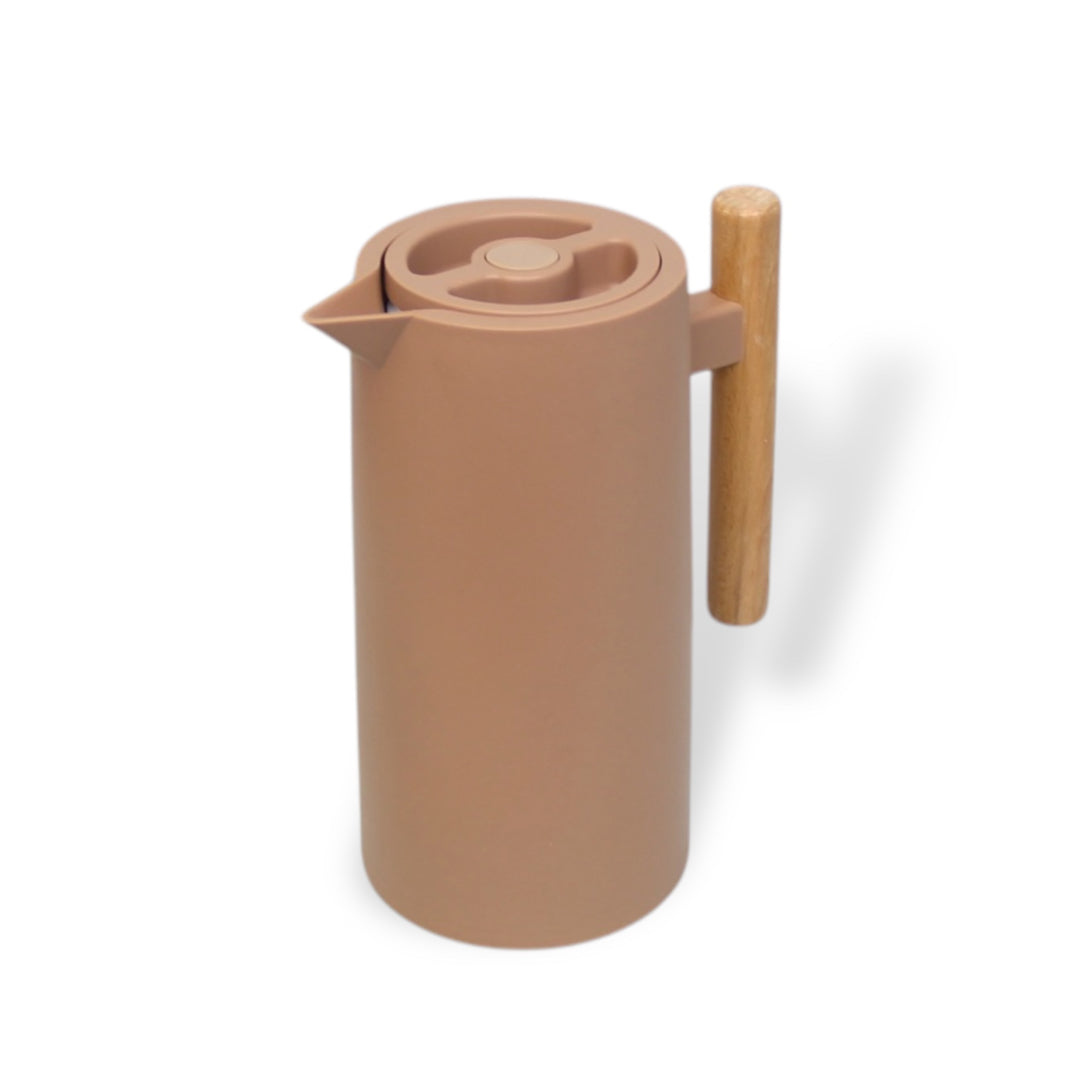 Nordic Style 1 Litre Glass Insert Thermos Flask with Wood Handle in Tan