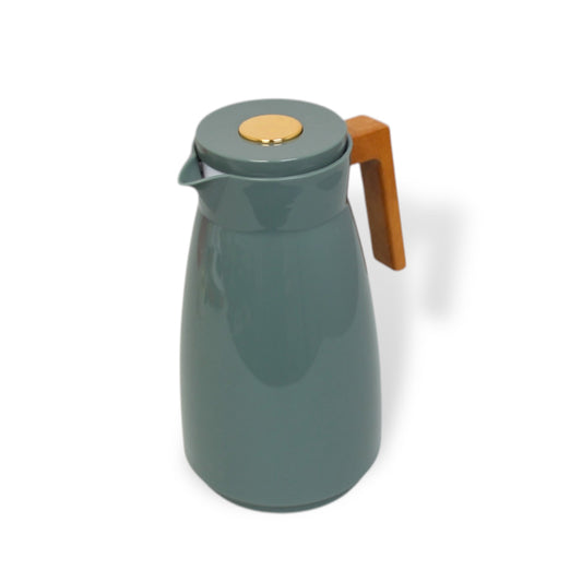 Vacuum 1 Litre Glass Insert Thermos Flask with Wood Handle in Mint Green