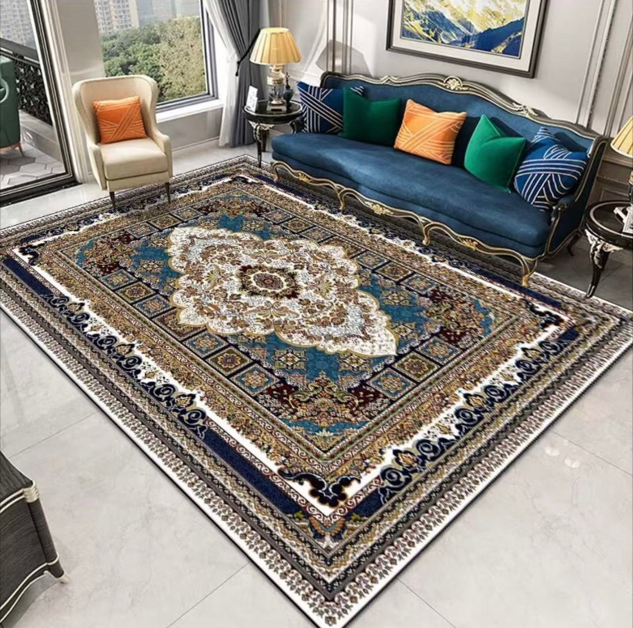 (#49) Caspian Mosaic– 7’x9’ Stain resistant & Machine Washable Persian-Inspired Area Rug Carpet