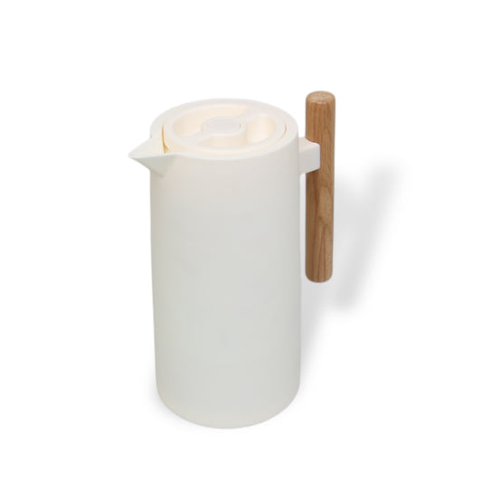 Nordic Style 1 Litre Glass Insert Thermos Flask with Wood Handle in Cream