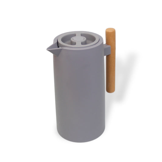 Nordic Style 1 Litre Glass Insert Thermos Flask with Wood Handle in Grey
