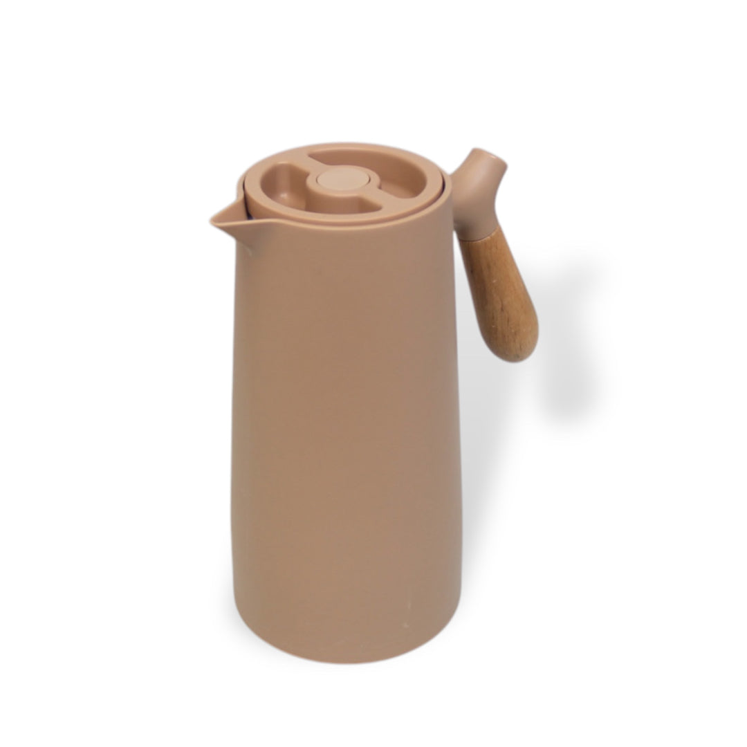Nordic Style 1 Litre Glass Insert Thermos Flask with Wood Angle Handle in Tan