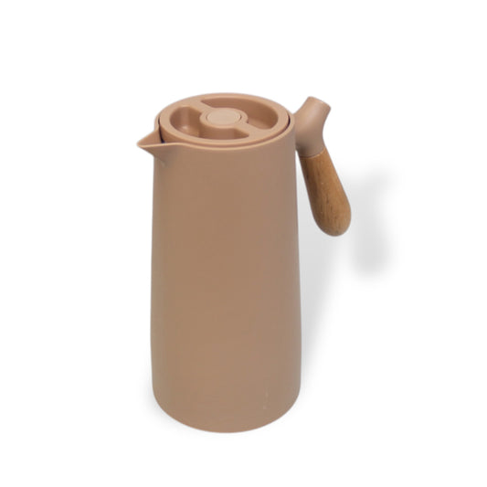 Nordic Style 1 Litre Glass Insert Thermos Flask with Wood Angle Handle in Tan