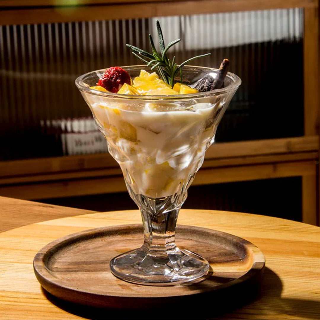 Crystal Glass Ice Cream Cup Dessert Bowl Set of 6 Pieces - Diamond Cut Design Clear Finish