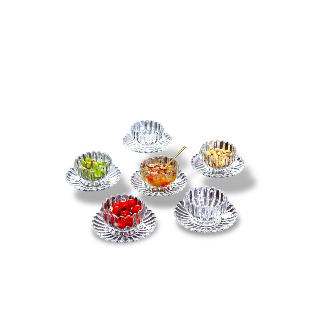 Flower Pot Design Crystal Bowl Set of 12 Pieces - Dessert Set