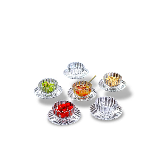 Flower Pot Design Crystal Bowl Set of 12 Pieces - Dessert Set