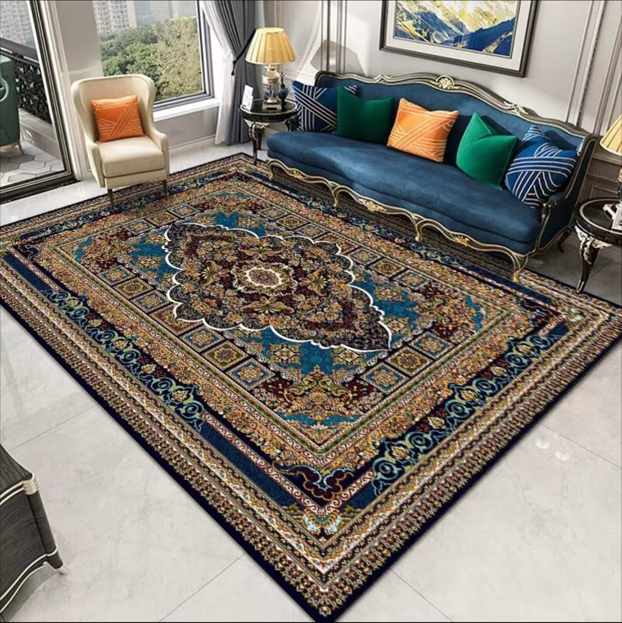 (#12) Daryaa Mosaic – 7’x9’ Stain resistant & Machine Washable Persian-Inspired Area Rug Carpet