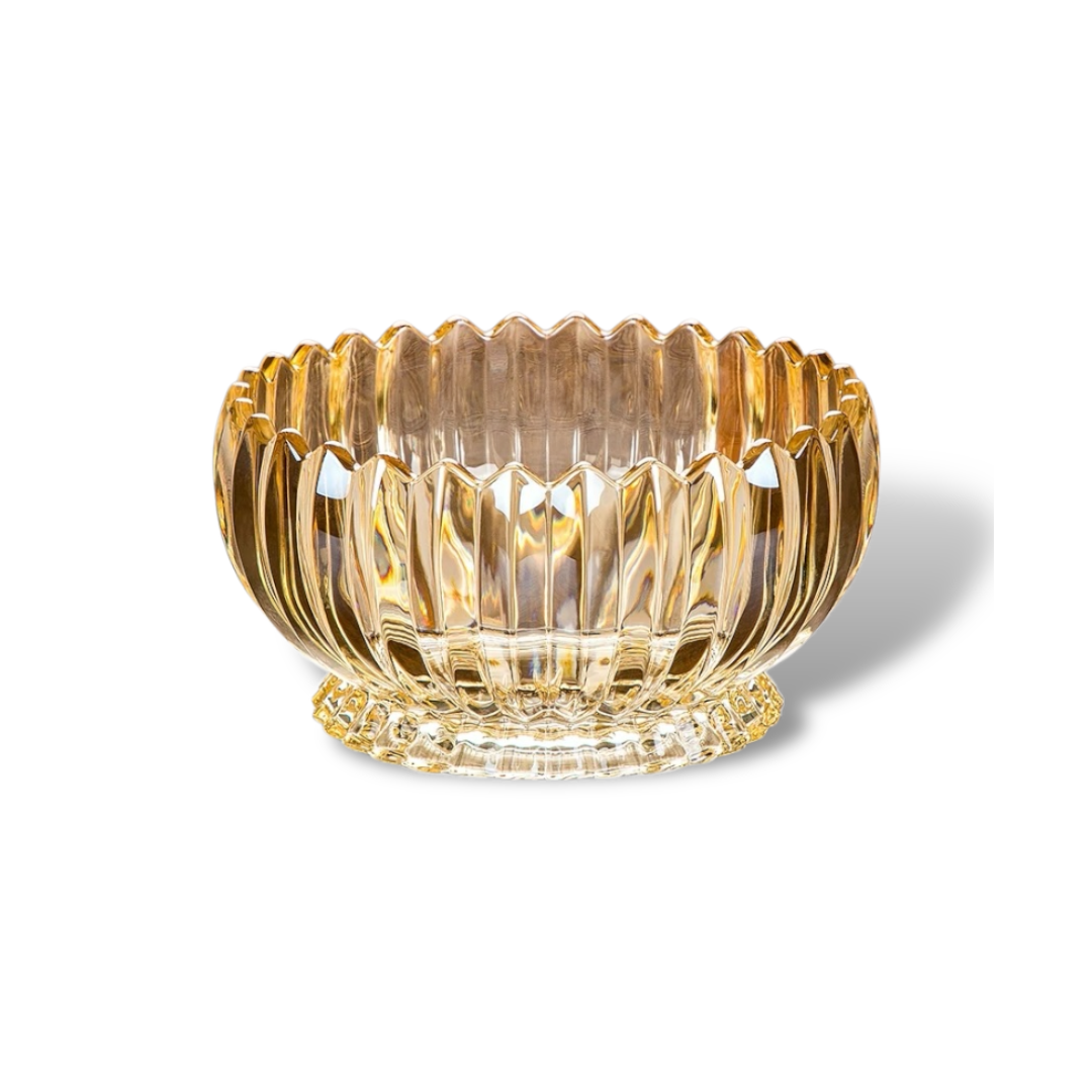 Big Serving Coffee Table Crystal Glass Flower Bowl Design with short Base - Yellow Finish