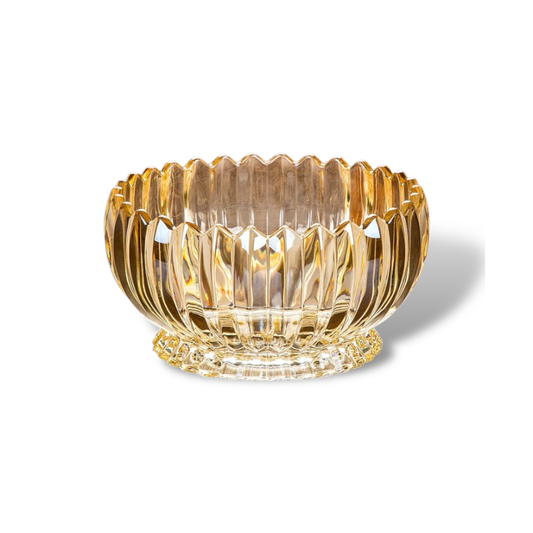 Big Serving Coffee Table Crystal Glass Flower Bowl Design with short Base - Yellow Finish