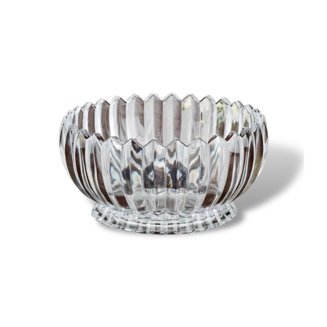 Big Serving Coffee Table Crystal Glass Flower Bowl Design with short Base - Clear Finish