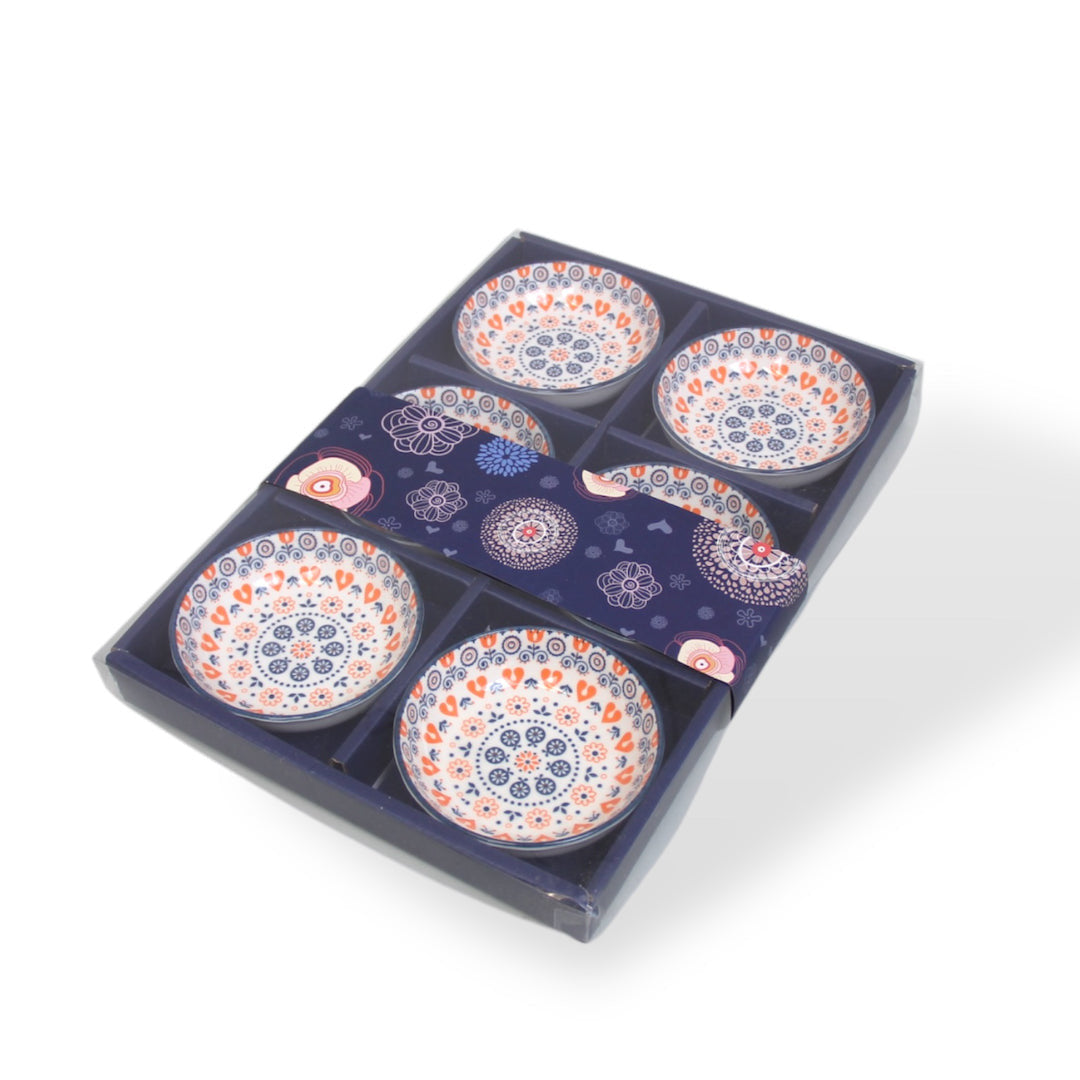 4-Inch Colourful Ceramic Porcelain Spice & Sauce Bowl Set – Box of 6