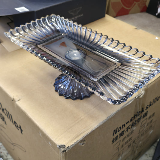 RECTANGLE CRYSTAL LEAD FREE FLOWER DESIGN WITH STAND, EURO DESIGN, COFFEE TABLE DECOR (DARK FINSIH)