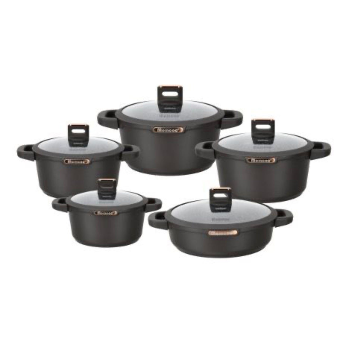 LIVE SPECIAL* Momcoc 10 Piece Cookware Granite Non Stick Coated Set with Silicone Handles - CHOOSE THE COLOUR